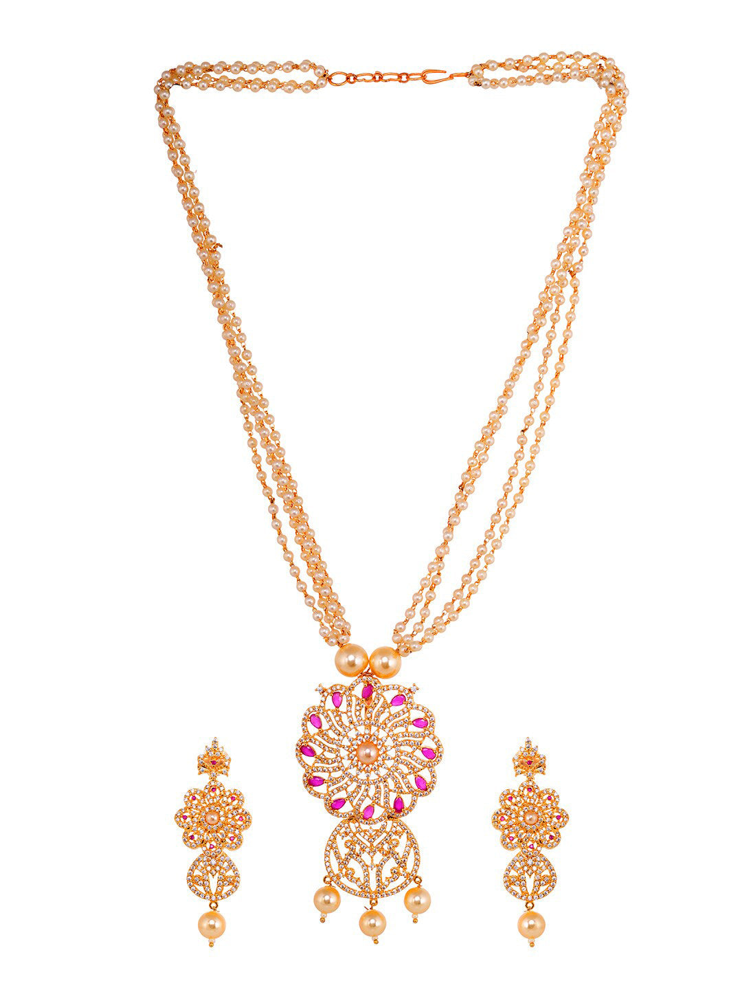 Saraf RS Jewellery Gold-Plated White & Pink American Diamond Studded & Beaded Handcrafted Set - Grab2buy