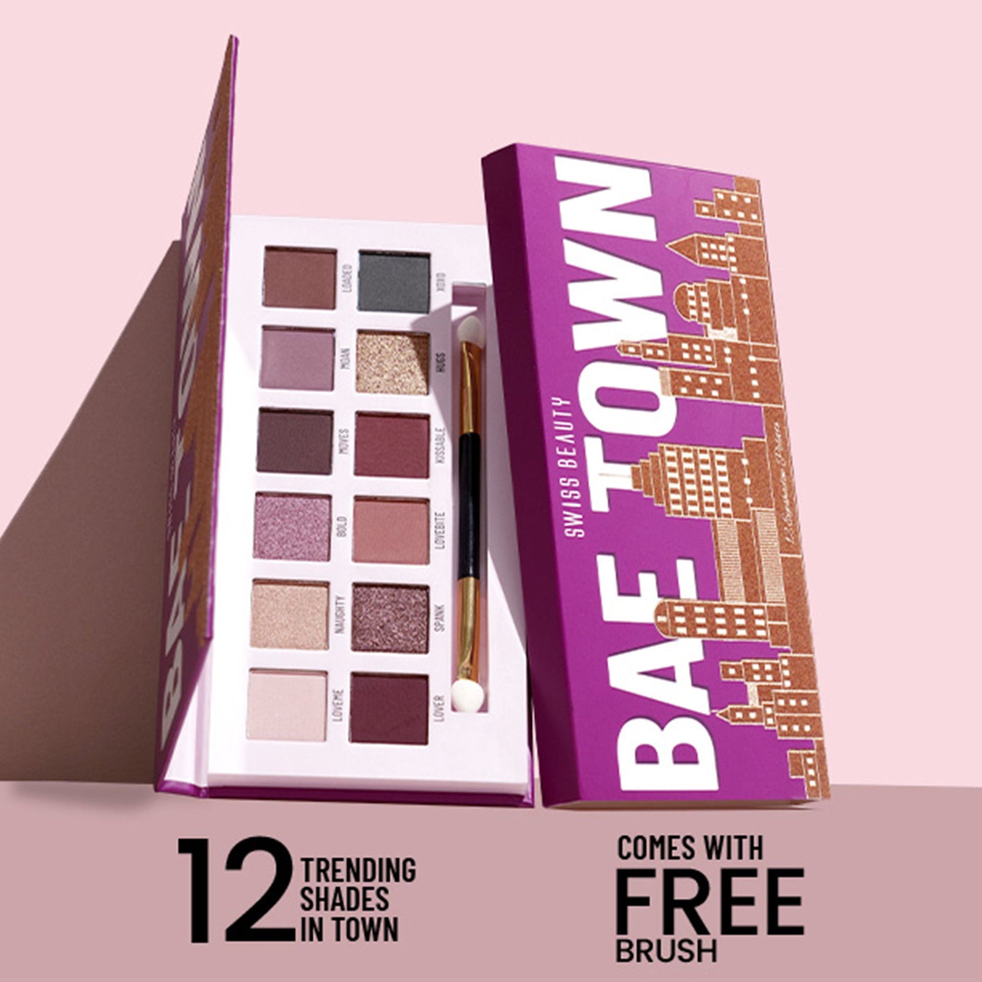Swiss Beauty Bae Town 12-In-1 Comes Eyeshadow Palette With Eye Brush - 02 Crush Me