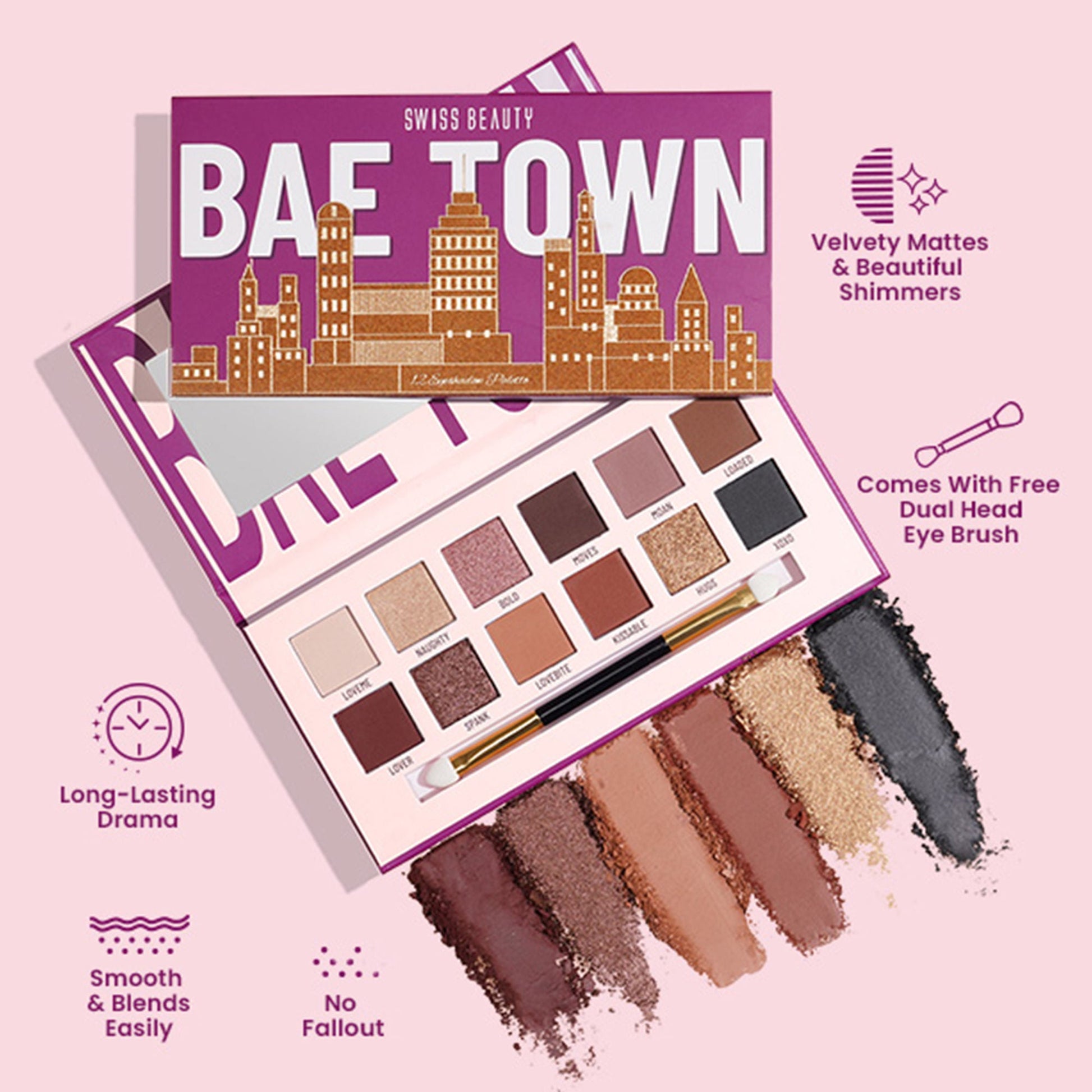 Swiss Beauty Bae Town 12-In-1 Comes Eyeshadow Palette With Eye Brush - 02 Crush Me