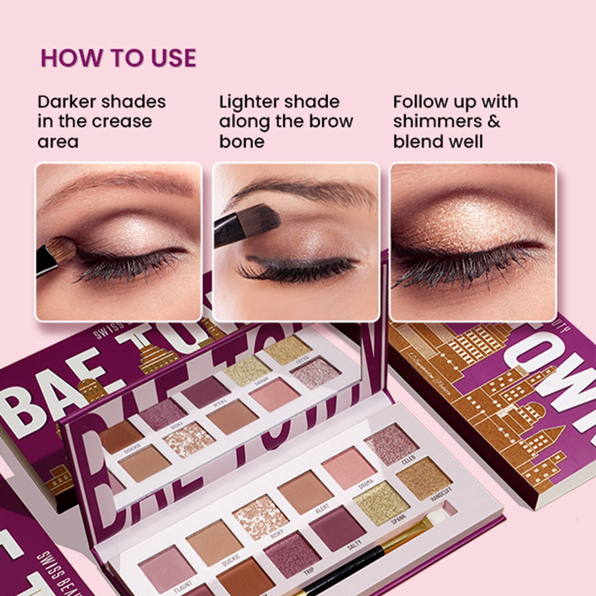 Swiss Beauty Bae Town 12-In-1 Comes Eyeshadow Palette With Eye Brush - 02 Crush Me