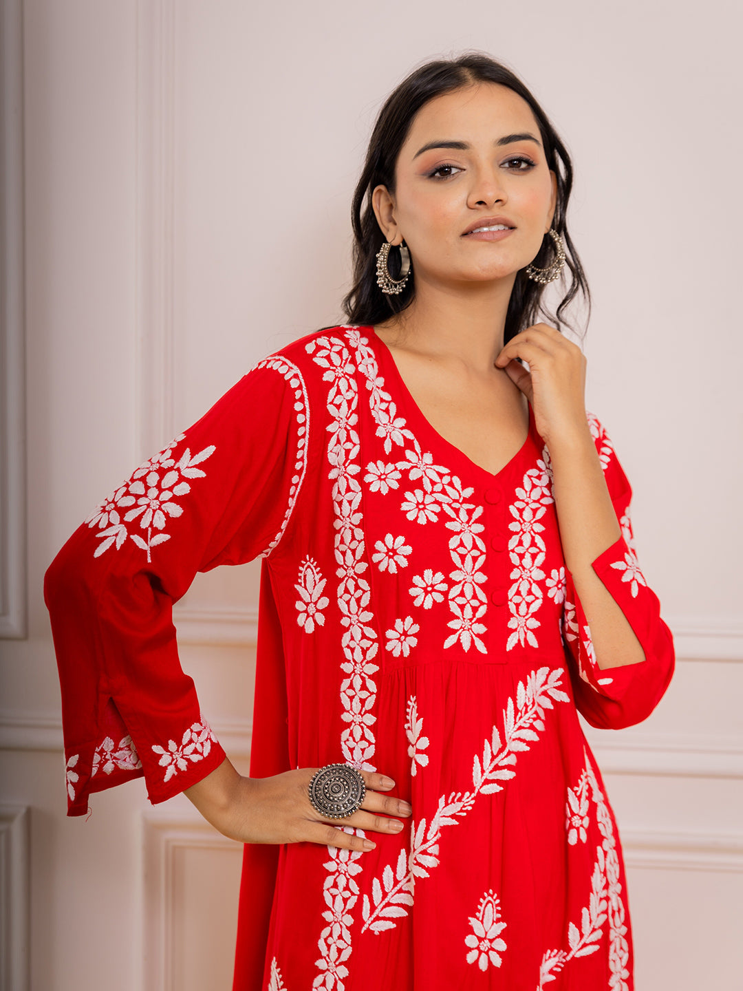 HOUSE OF KARI Cotton Floral Embroidered Chikankari Kurta 