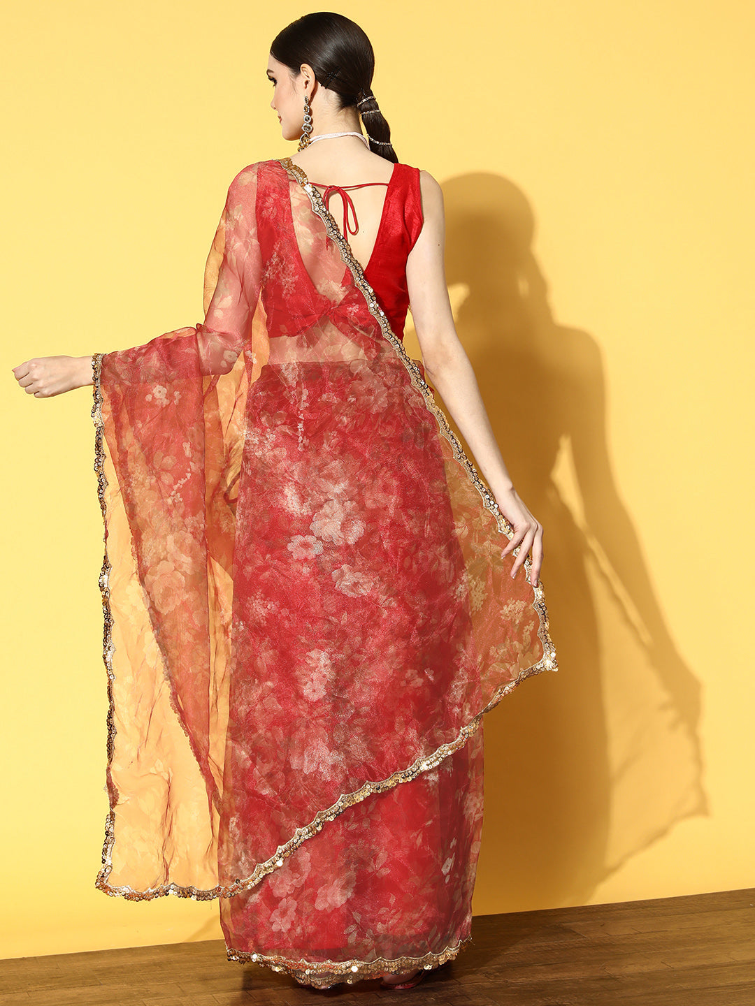 Tikhi Imli Red Floral Sequinned Organza Grab2Buy 