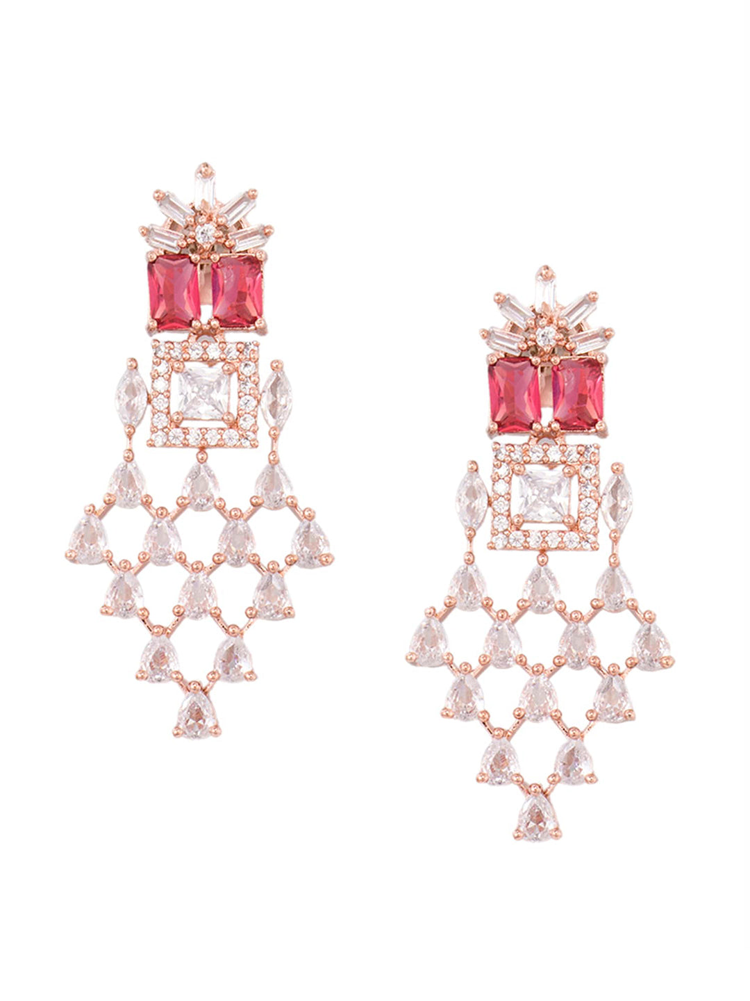 Saraf RS Jewellery Rose Gold-Plated & Red AD & CZ-Studded Contemporary Jewellery Set - Grab2buy