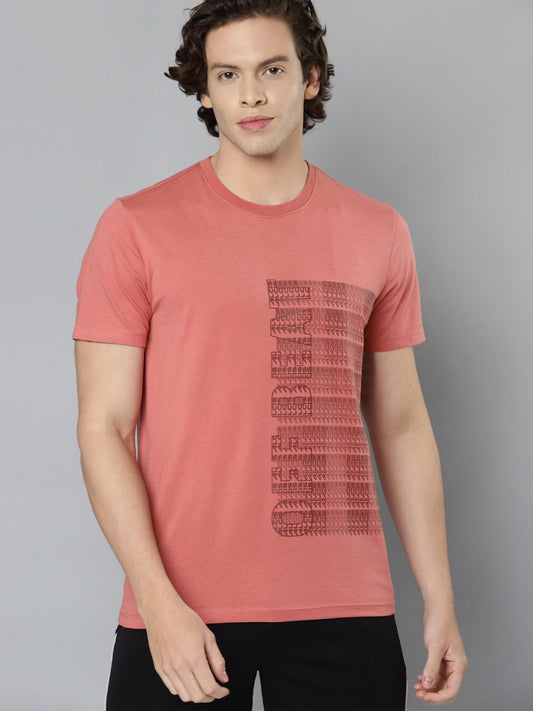 Alcis Men Pink Typography Printed Slim Fit Running T-shirt 
