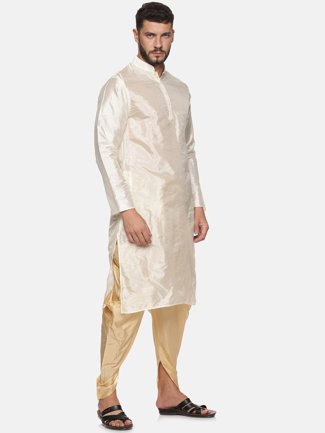 Sethukrishna Men Cream-Coloured Kurti with Dhoti Pants