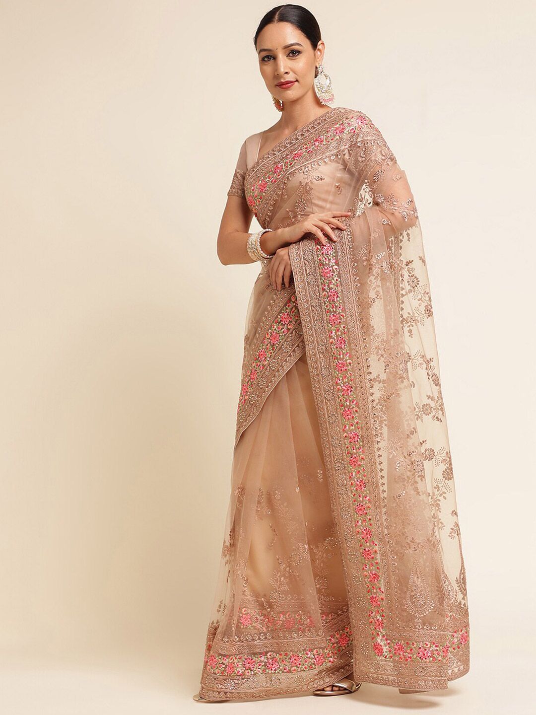 kasee Floral Embroidered Net Saree