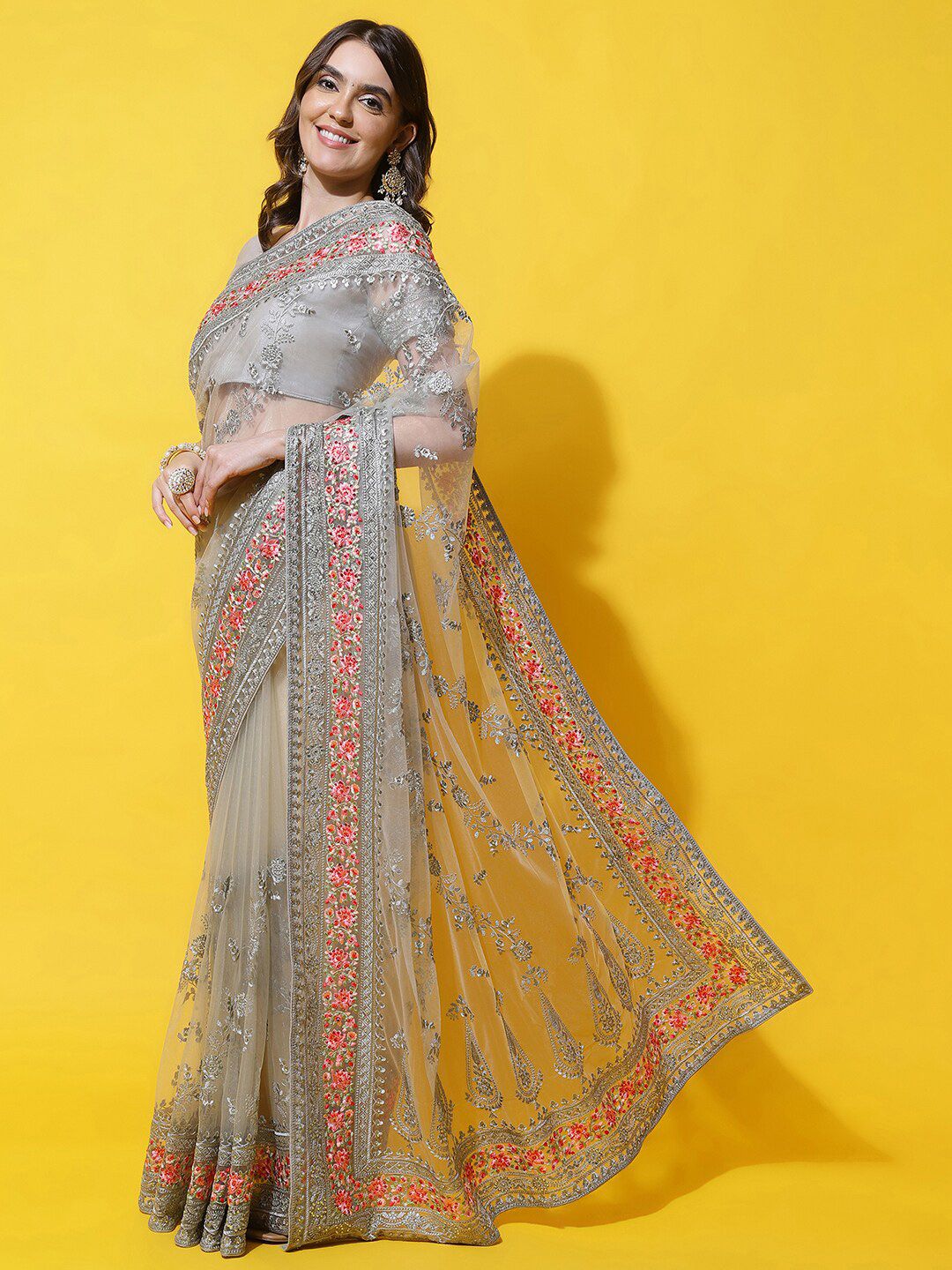 kasee Floral Embroidered Net Saree