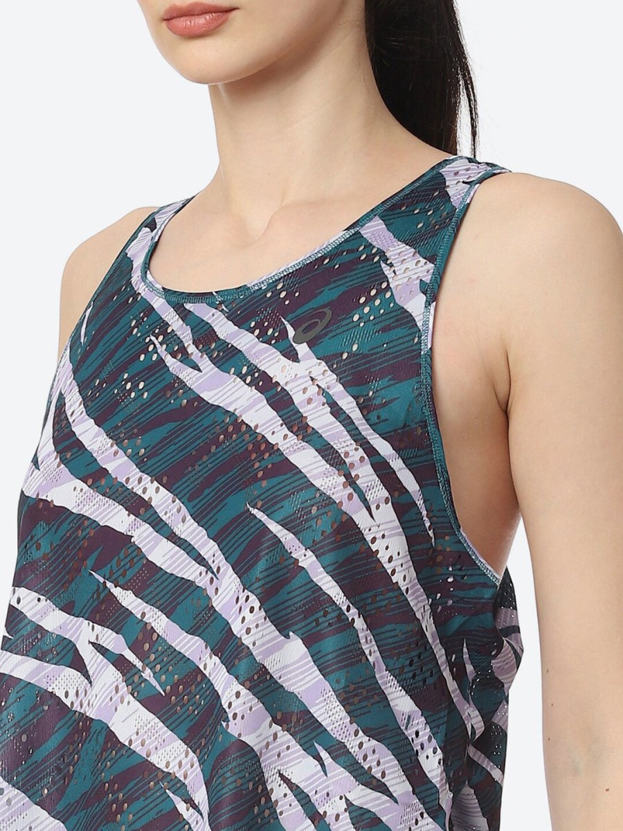 ASICS Ventilate Actibreeze Aop Women White Green Printed T-shirt 
