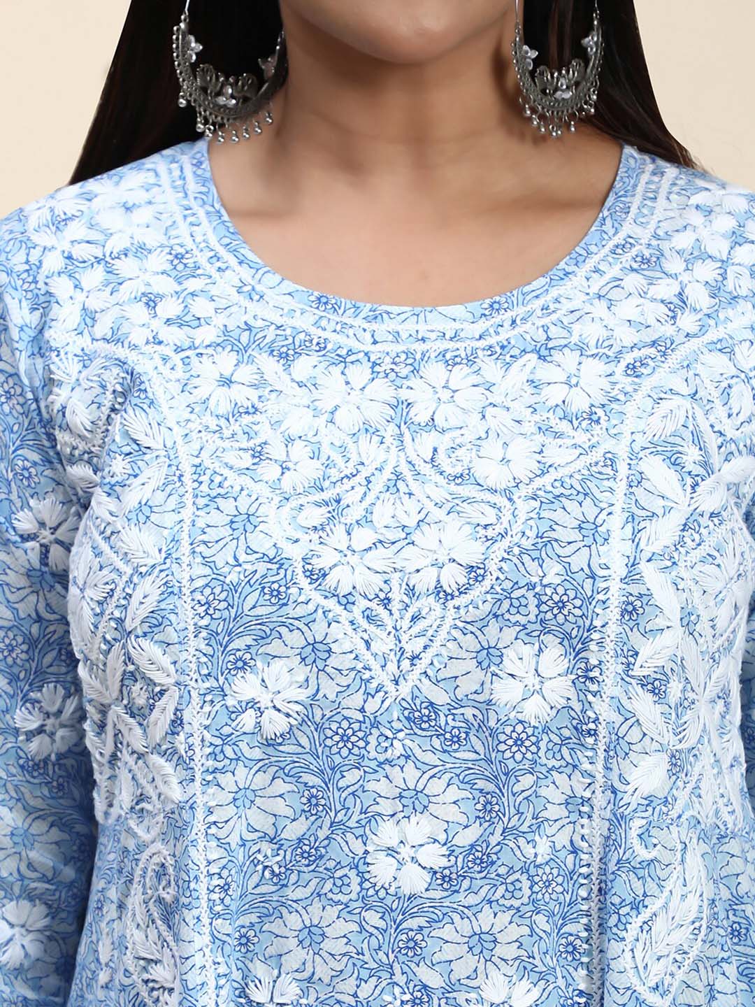 HOUSE OF KARI Floral Embroidered Chikankari Cotton Anarkali Kurta 