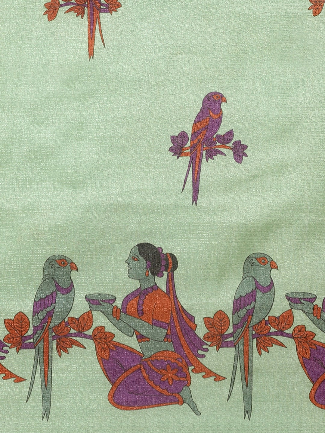 Saree Mall Green & Purple Ethnic Motifs Print Bhagalpuri Saree