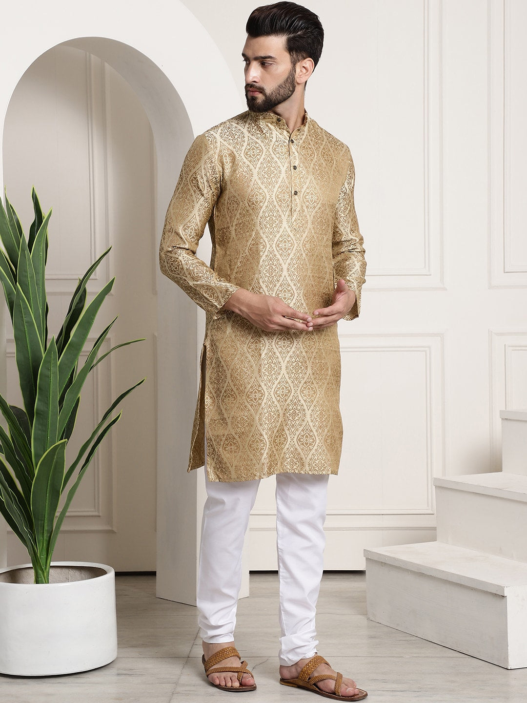 Sojanya Ethnic Motifs Woven Design Regular Kurta With Churidar 