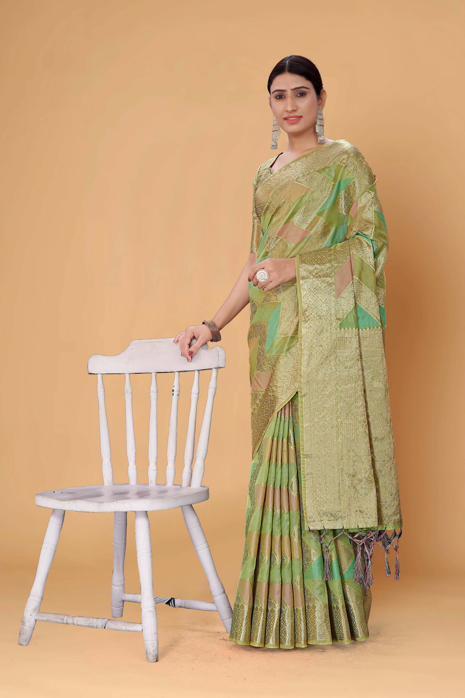 Mustard Soft Organza Woven Design Saree With Unstitched Blouse Piece - Zaara