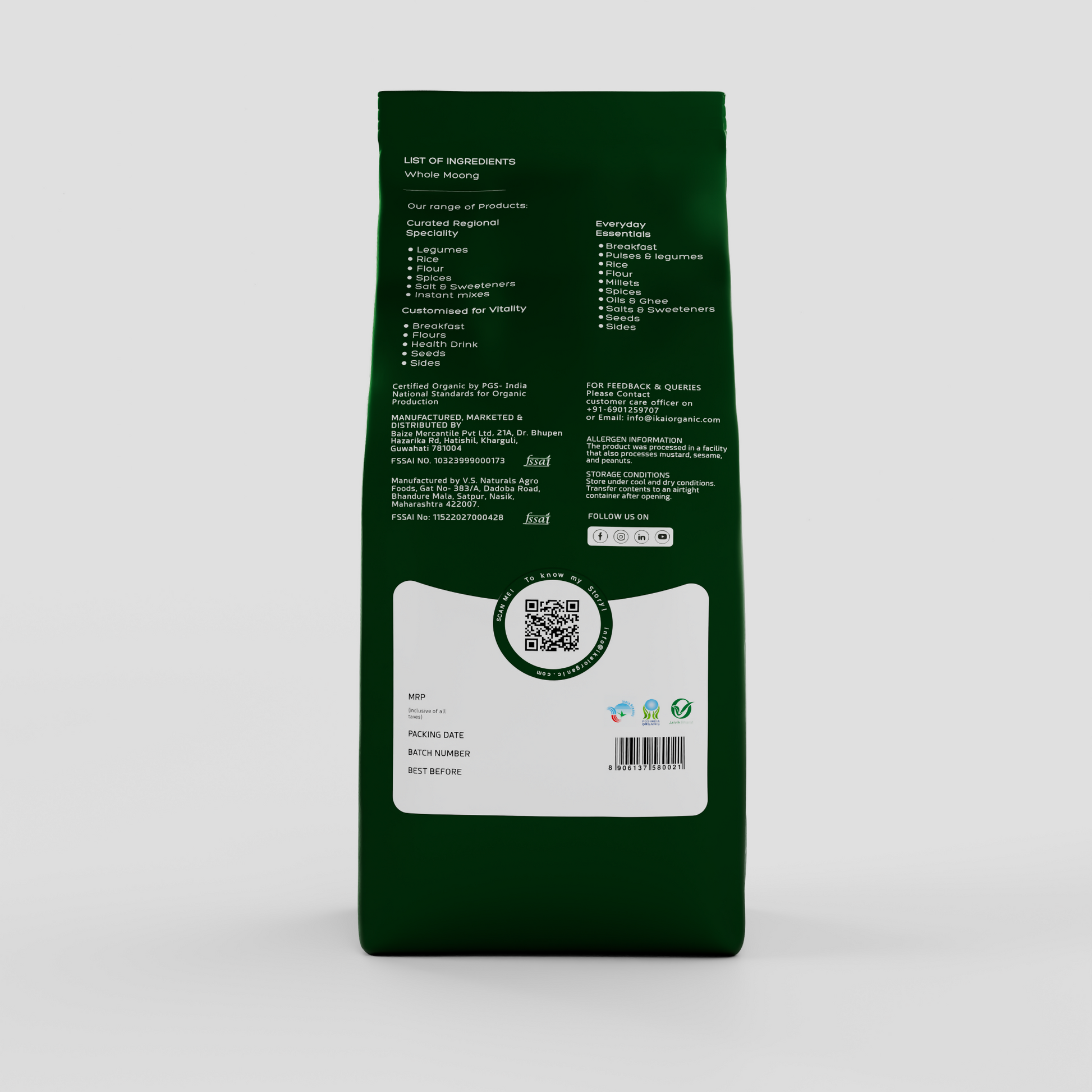 3 - Organic Whole Moong Dal - 500 gm