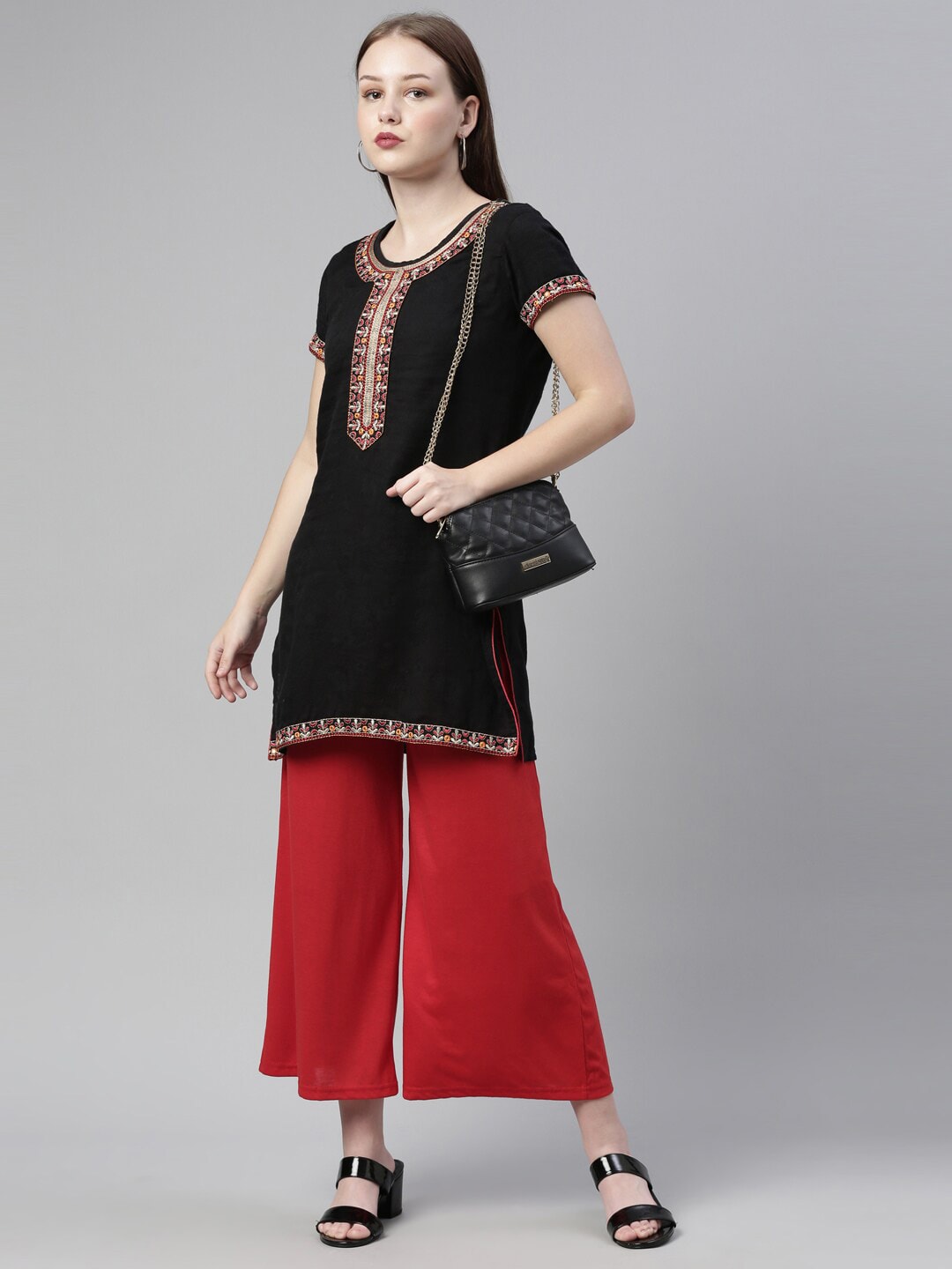 Souchii Red Knitted Ethnic Palazzos For Women