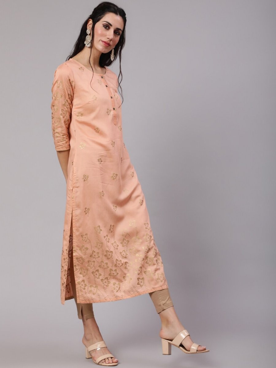 Aks Ethnic Motifs Printed Chanderi Silk Straight Kurta