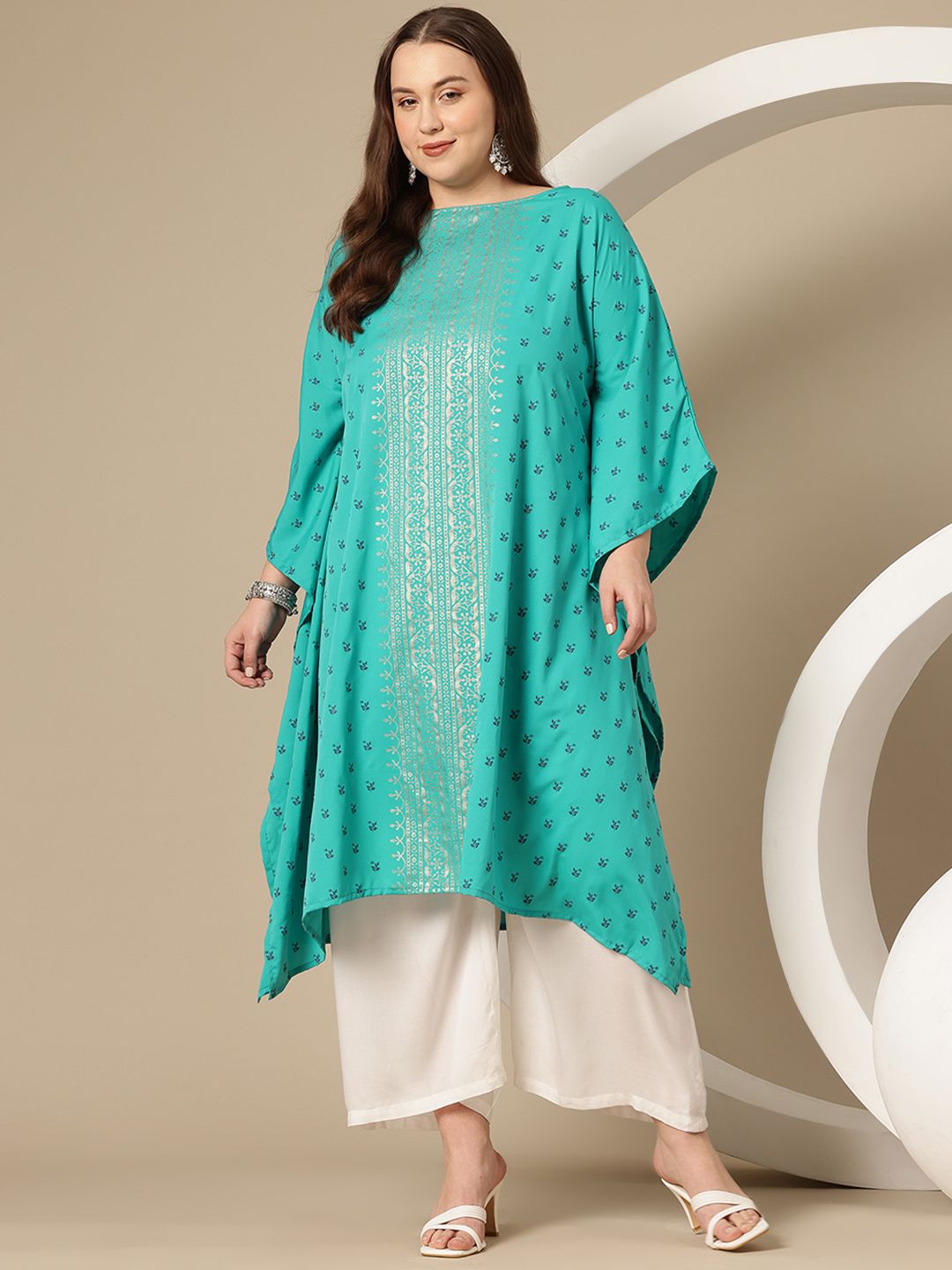 Sztori Plus Size Floral Printed Flared Sleeves Floral Kaftan Kurta