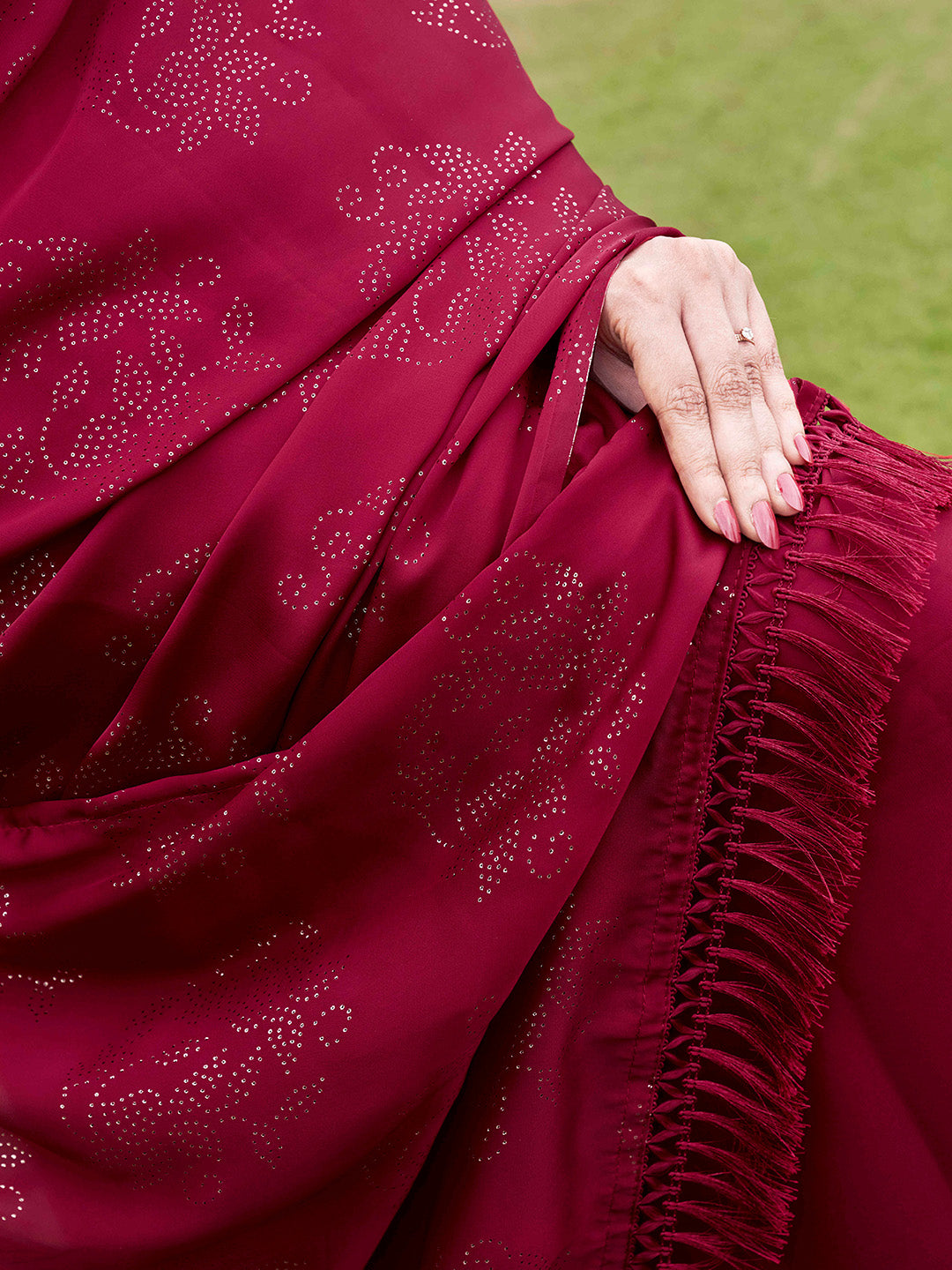 Tikhi Imli Embellished Half and half Satin Grab2Buy With Tassels 
