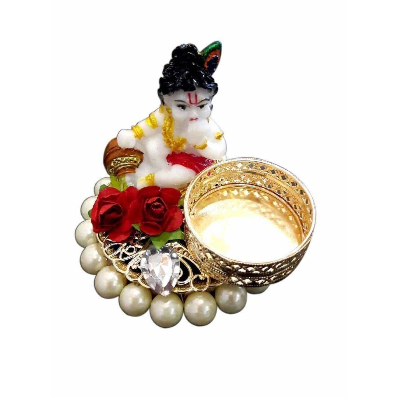 Little Krishna Candle with White Beads Kumkum Holder 