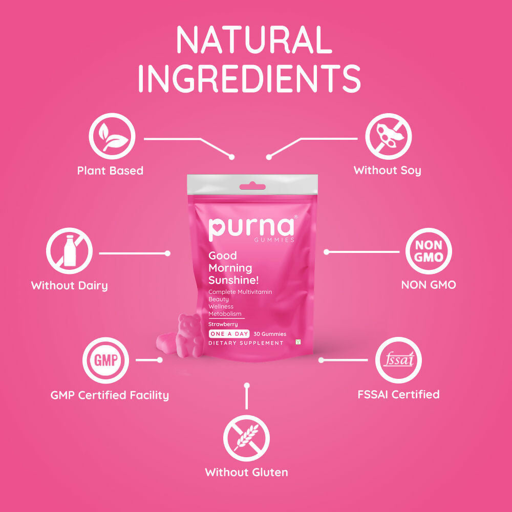 Purna Gummies Multivitamin Strawberry Gummies with Vitamins & Minerals 