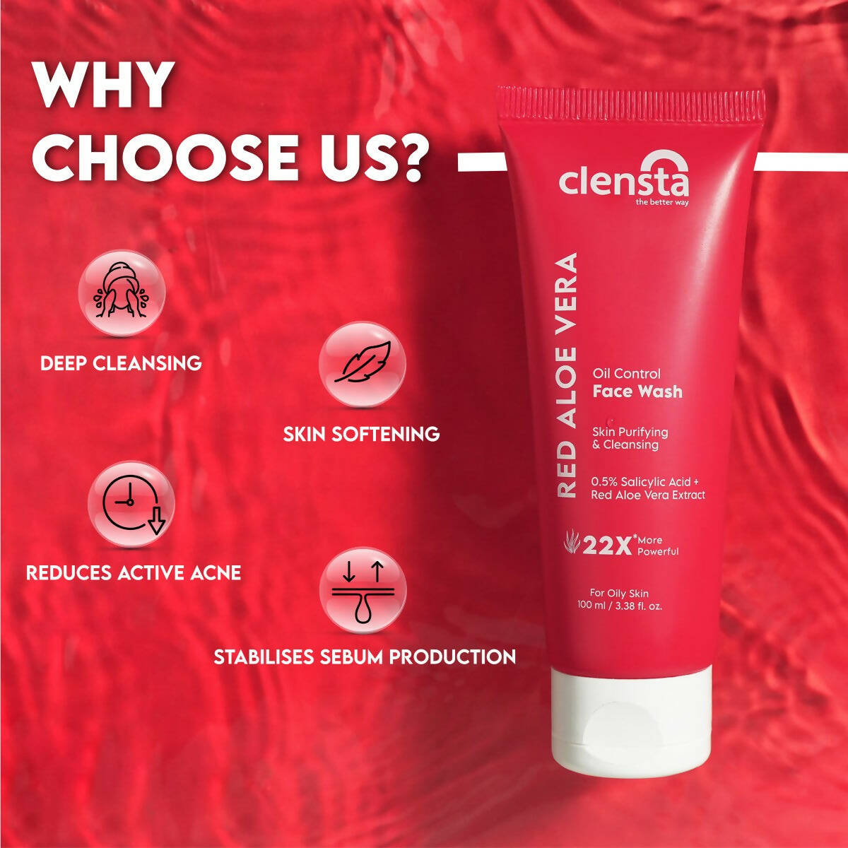 Clensta Red Aloe Vera Oil Control Face Wash 