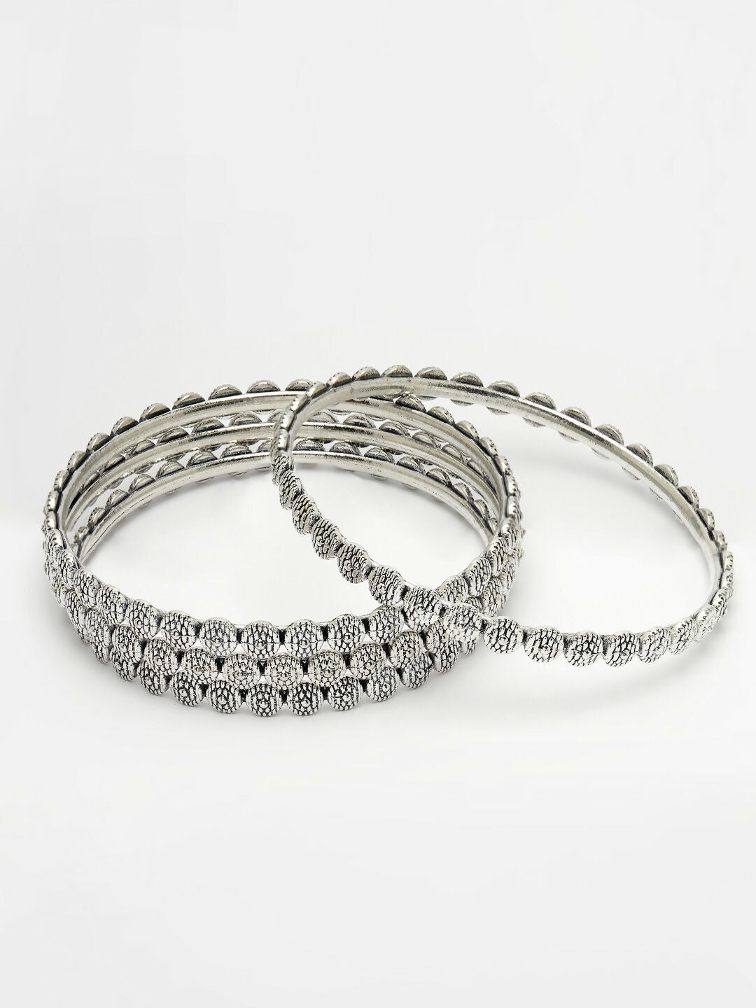 NVR Women's Set of 4 Silver-Toned German Silver Oxidised Bangles
