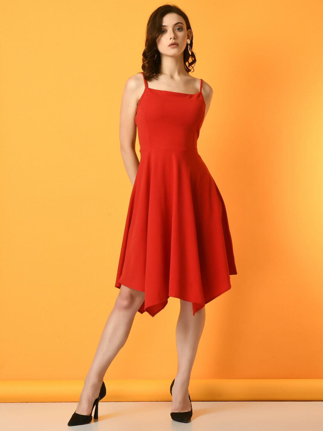 Myshka Women's Red Solid Party Dress