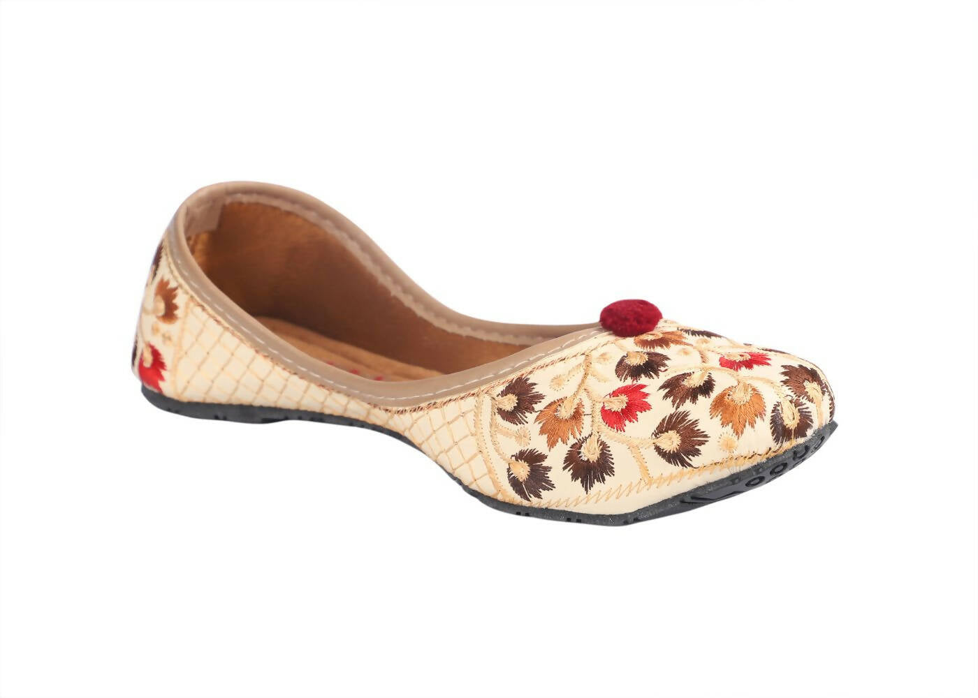 Tiny Bugs Girls Ethnic Floral Embroidered Juttis - Beige  Grab2Buy Tiny Bugs Grab2Buy