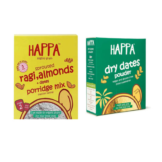 Happa Organic Baby Food Sprouted Ragi, Almonds + Dates Porridge Mix Combo - Grab2buy