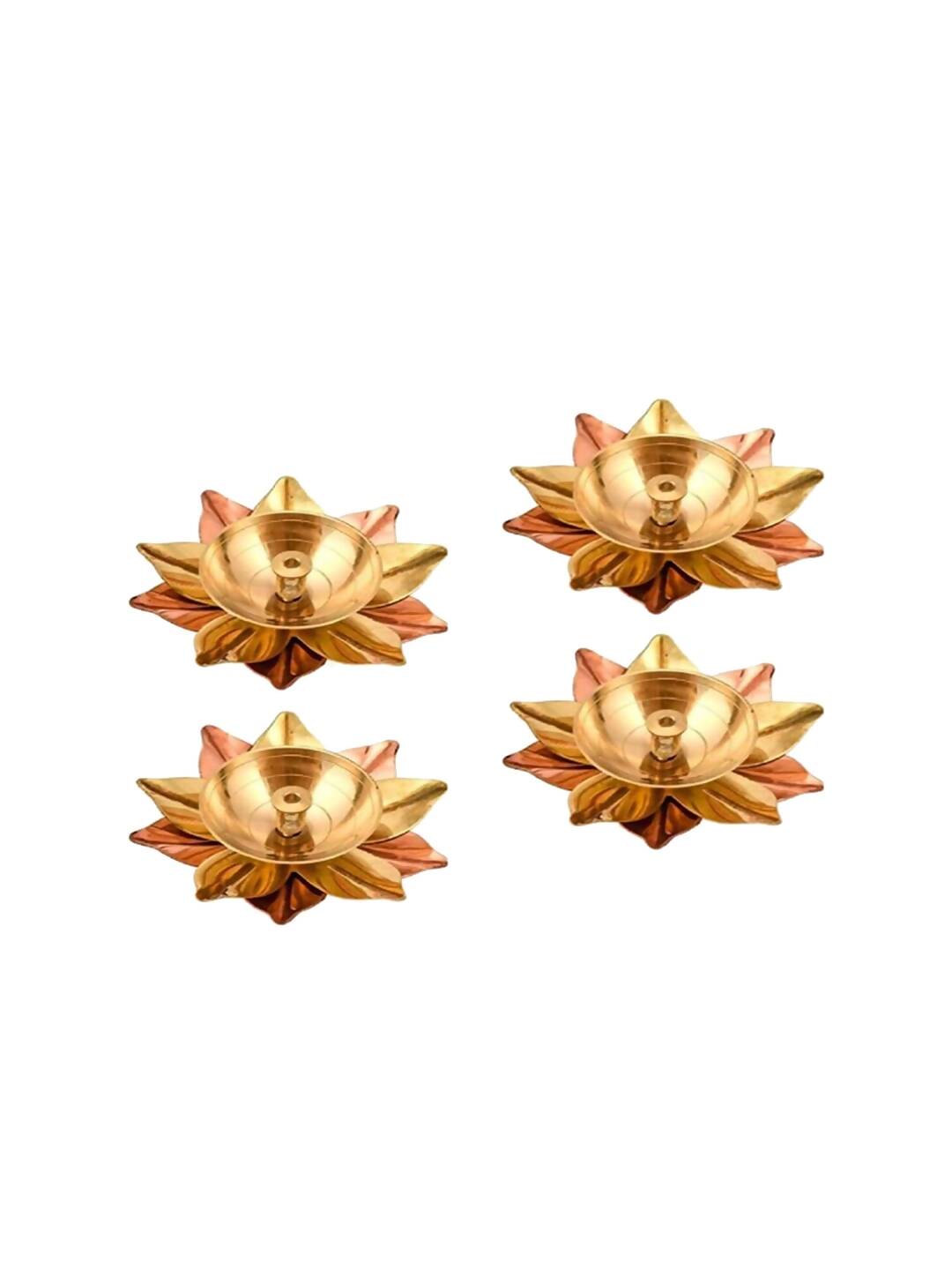 Tied Ribbons Gold-toned & Rose Gold-Toned 4 Pieces Antique Lotus Akhand Brass Diyas 