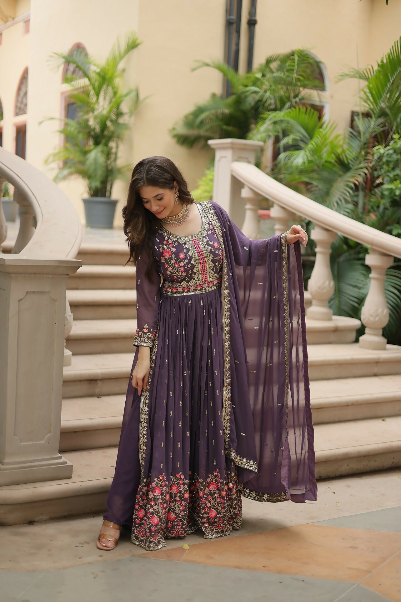 Joban Fashion Onion Georgette Sequence Embroidery Work Kurta Set