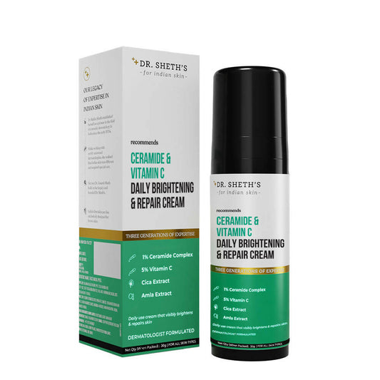 Dr. Sheth's Ceramide & Vitamin C Daily Brightening & Repair Face Cream With 5% Vitamin C, Cica & Amla, Brightens & Repairs Skin - Limited Time Offer