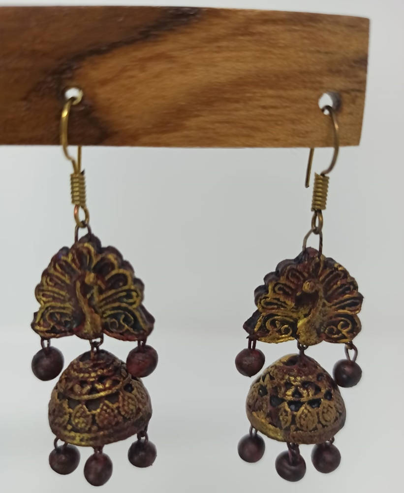 Terracotta Peacock Stud jhumkas
