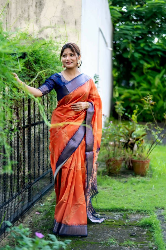 Aastha Fashion Orange Woven Soft Silk Saree with Blouse - Grab2buy