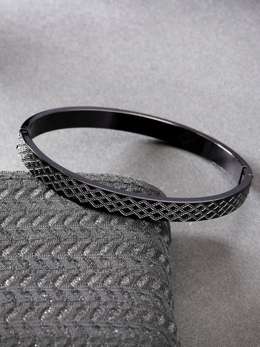 NVR Men's Black Rhodium-Plated Stainless Steel Kada Bracelet
