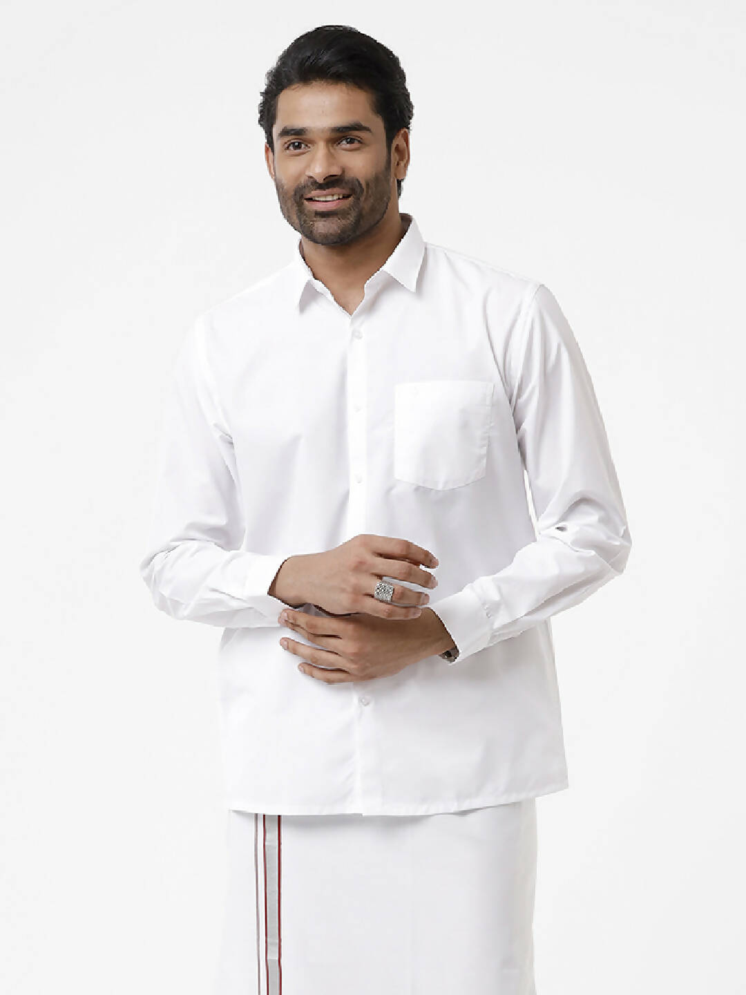 Ramraj Cotton Mens Full Sleeve Formal Poly Cotton White Shirt 