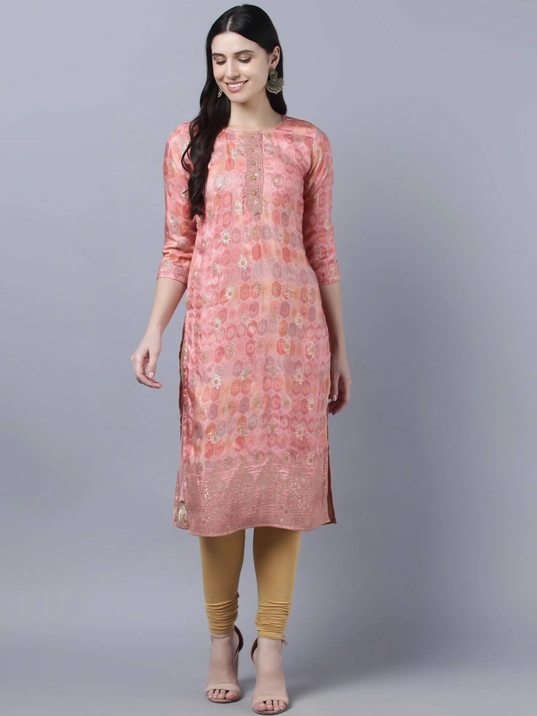 Myshka Stylish Pink 3/4 Sleeve Women's Kurta