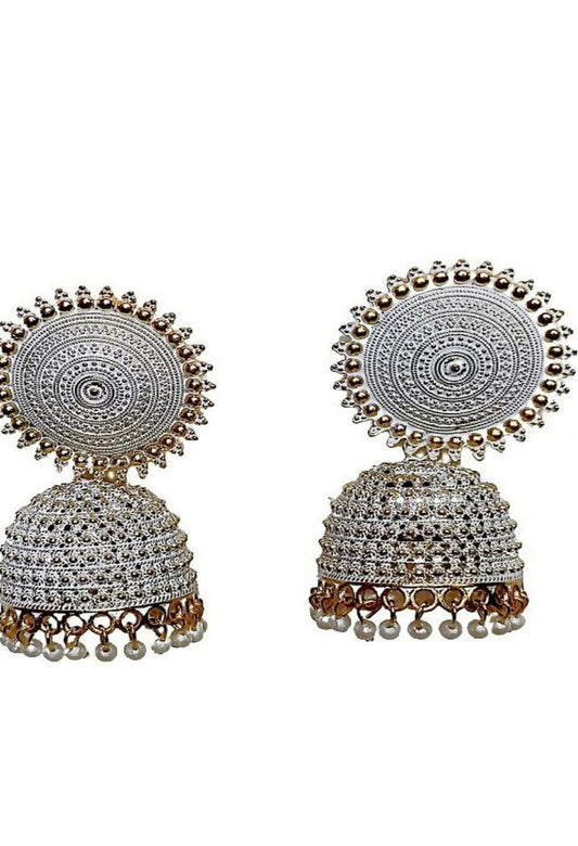 Mominos Fashion Joharkamal Gold-Plated Meenakari Jhumkas For Women & Girls (Grey) - Grab2buy