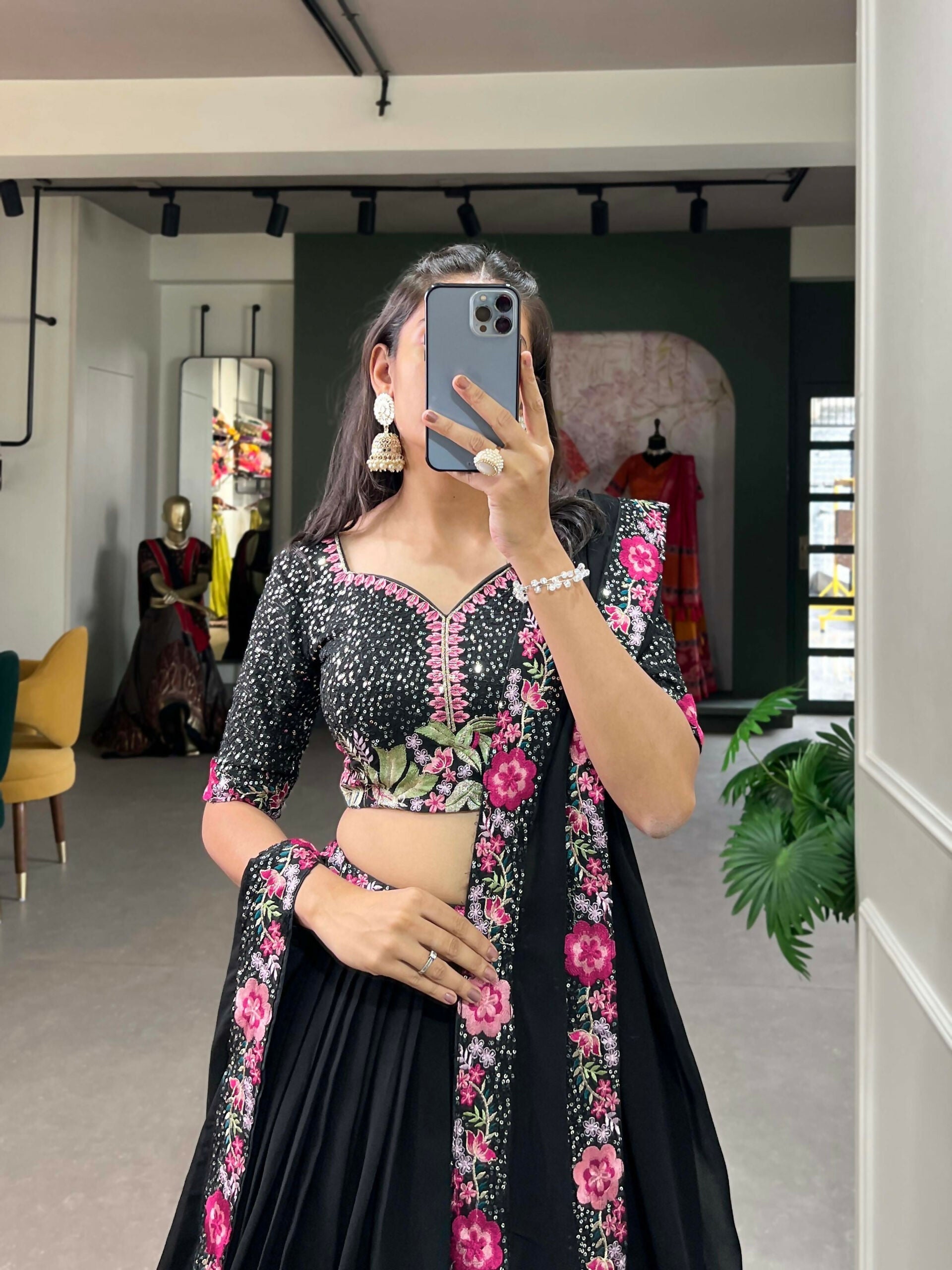 Vastranavya Party Wear Sequins And Delicate Embroidery Work Belt Lehenga Choli - Black  Grab2Buy Vastranavya Grab2Buy