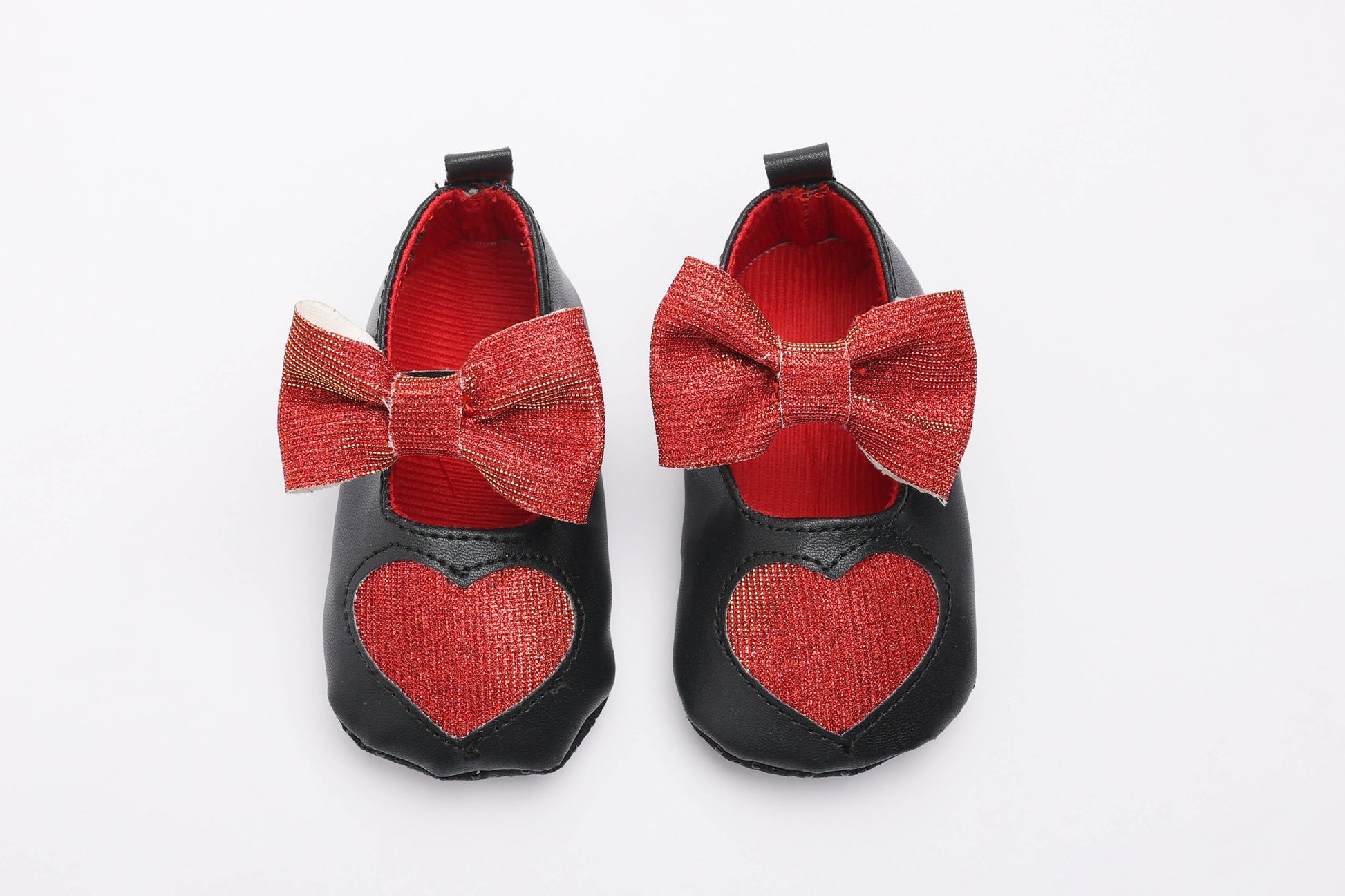 Tiny Bugs Girls Heart Bow Detailing Booties - Black & Red  Grab2Buy Tiny Bugs Grab2Buy