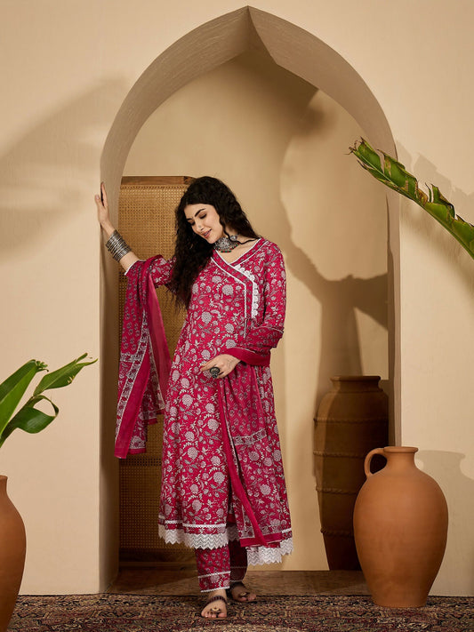 Joban Fashion Printed Pink Pure Cotton Kurta Set