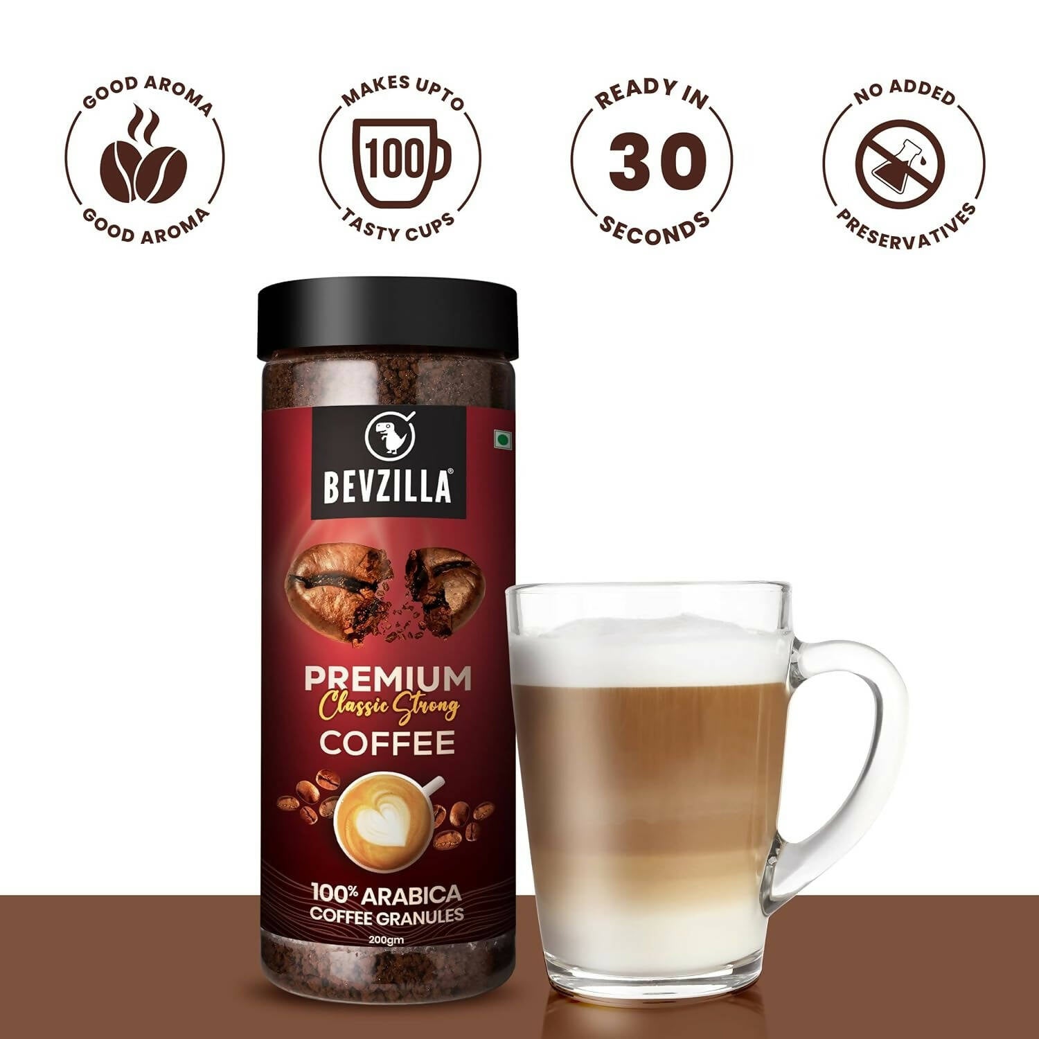 Bevzilla 100% Arabica Instant Classic Strong Coffee Powder 