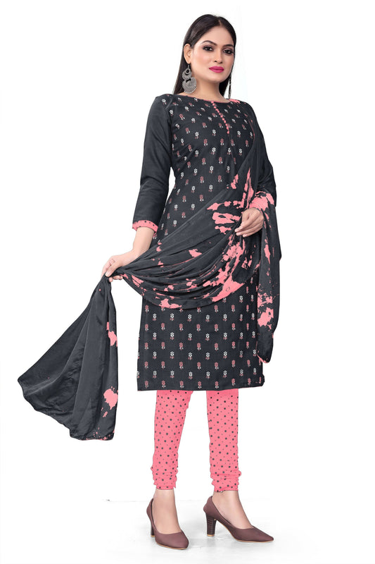 Black Slab cotton Printed Unstitched Dress Material - Tanvi