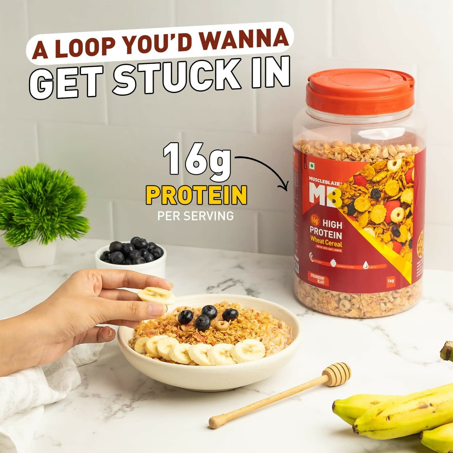 MuscleBlaze 16g High Protein Wheat Cereal - Strawberry Blast - Grab2buy