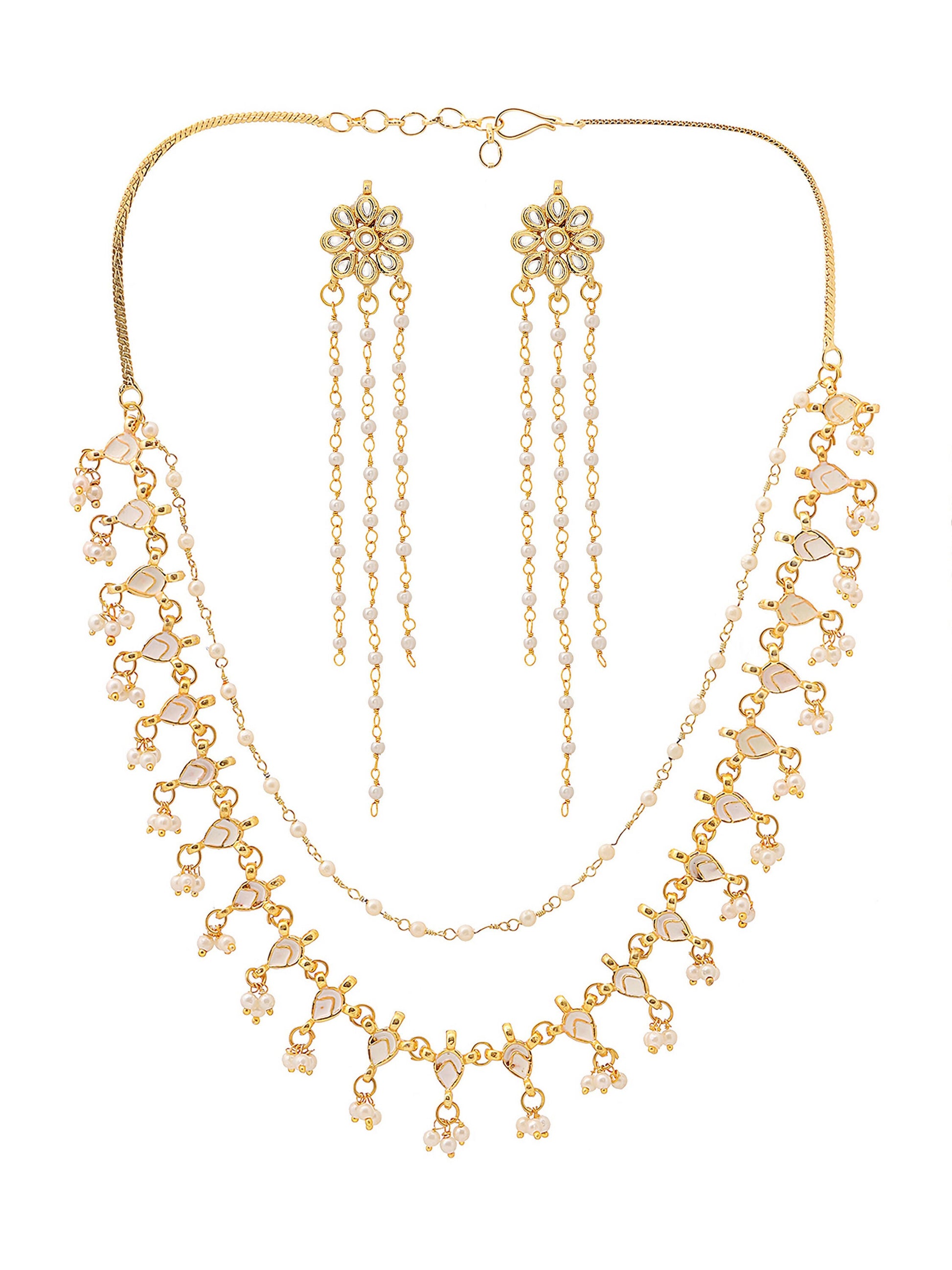 Ruby Raang Gold Kundan Necklace with Dangler Earrings