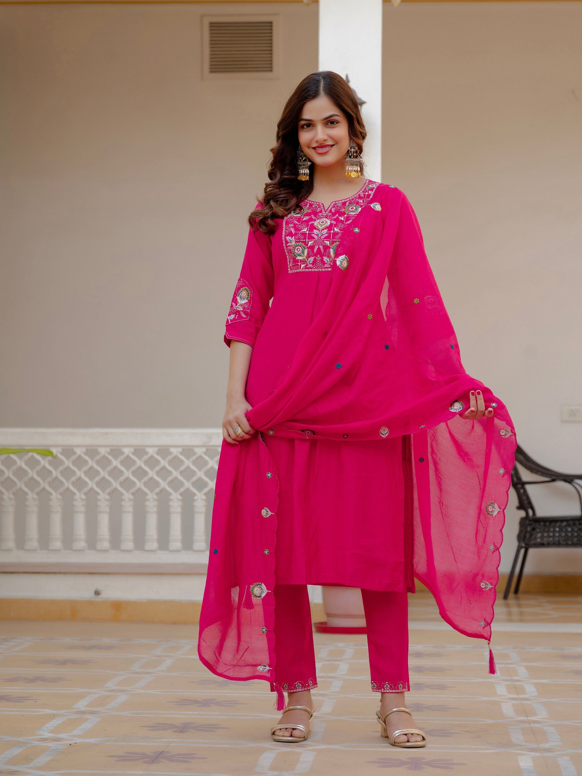 Pramukh Fab Pink Green Color Viscose Mango Silk Kurta Set