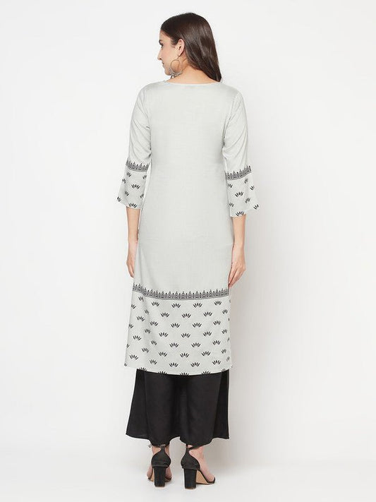 Aniyah Rayon Screen Print Light Grey Straight Kurta | Grab2Buy