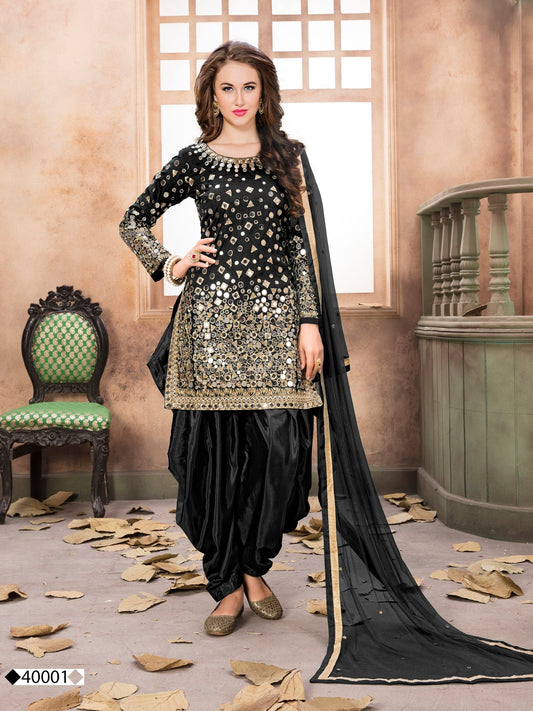 Anaita Black Embroidered Tapeta Silk Salwar Suit