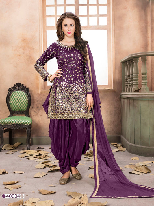 Anaita Purple Embroidered Tapeta Silk Salwar Suit