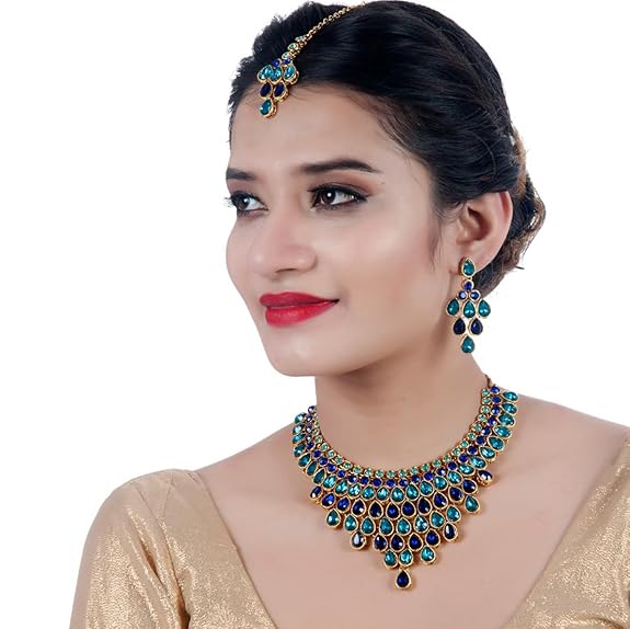 Tehzeeb CreationsDesigner Gold-Polished Elegant Stone Necklace Set For Women & Girls Tehzeeb Creations