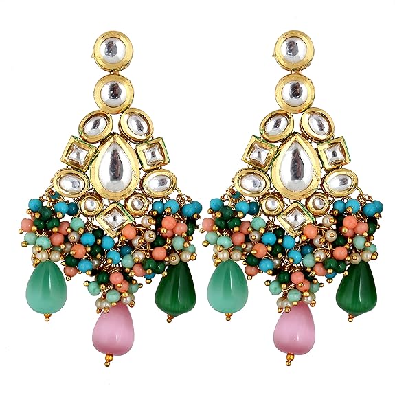 Tehzeeb Creations Meenakari Gold-Polished Multi color Uncut dibbi Kundan Combo Necklace Set Tehzeeb Creations